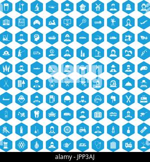 100 job icons set blue Stock Vector