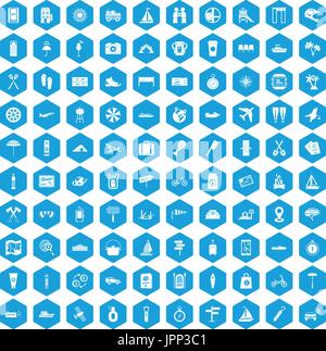 100 journey icons set blue Stock Vector