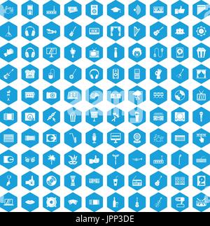 100 karaoke icons set blue Stock Vector