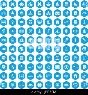 100 kids icons set blue Stock Vector