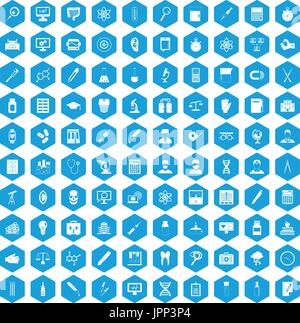 100 lab icons set blue Stock Vector