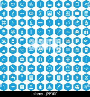 100 laboratory icons set blue Stock Vector