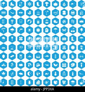 100 landscape icons set blue Stock Vector