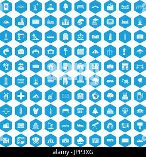 100 landscape element icons set blue Stock Vector