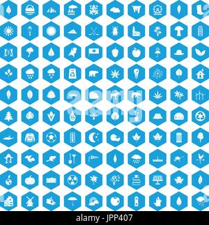 100 leaf icons set blue Stock Vector