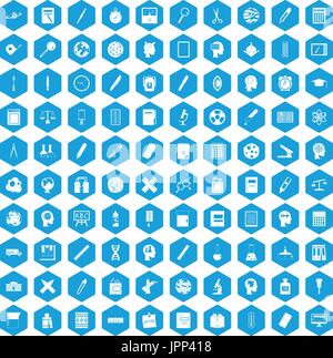 100 learning icons set blue Stock Vector