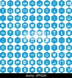 100 leisure icons set blue Stock Vector