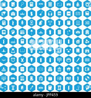 100 library icons set blue Stock Vector