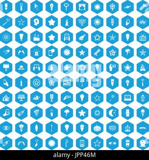 100 light icons set blue Stock Vector