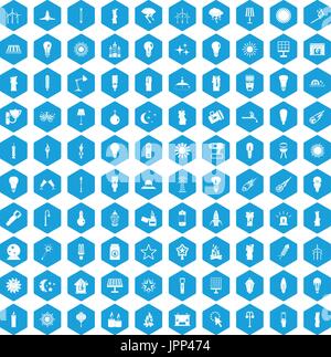 100 light source icons set blue Stock Vector