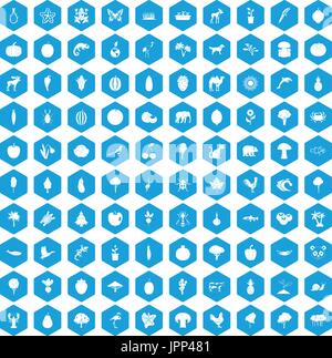 100 live nature icons set blue Stock Vector