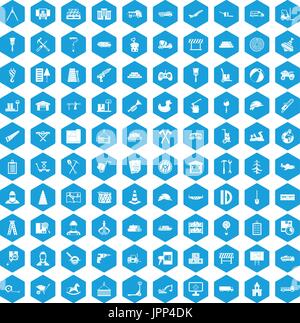 100 lorry icons set blue Stock Vector