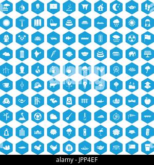 100 lotus icons set blue Stock Vector