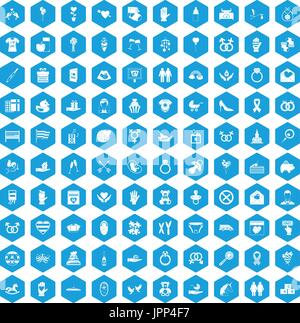 100 love icons set blue Stock Vector