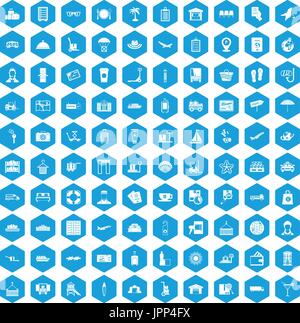 100 luggage icons set blue Stock Vector