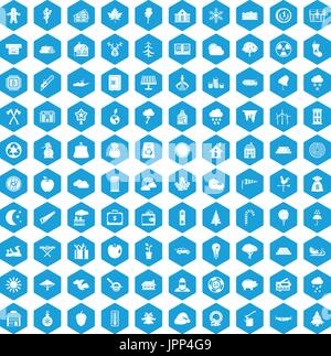 100 lumberjack icons set blue Stock Vector