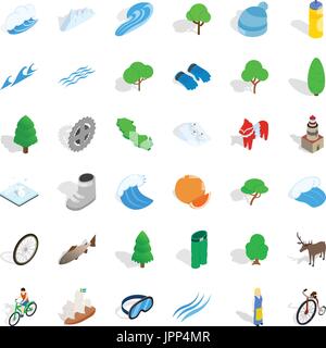 Hiking icons set, isometric style Stock Vector