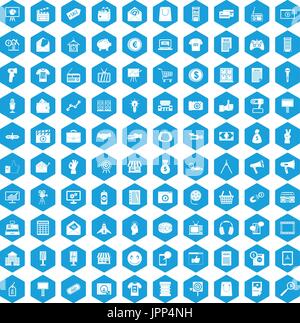 100 marketing icons set blue Stock Vector
