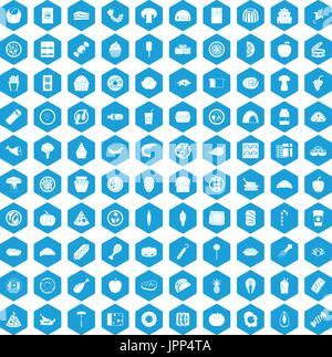 100 meal icons set blue Stock Vector