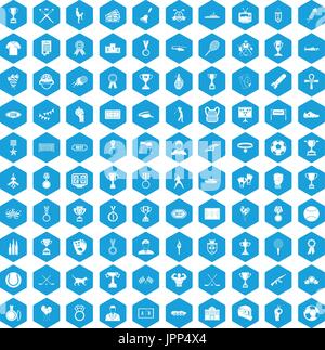 100 medal icons set blue Stock Vector