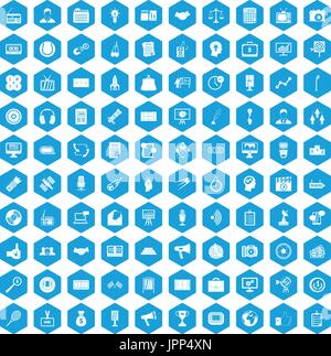 100 media icons set blue Stock Vector