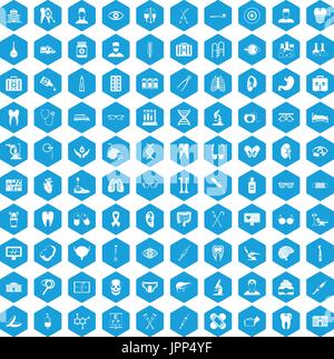 100 medical icons set blue Stock Vector