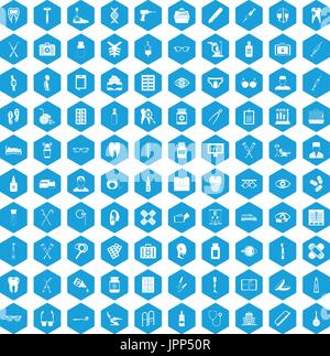 100 medical accessories icons set blue Stock Vector