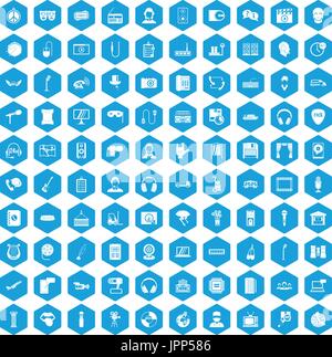 100 microphone icons set blue Stock Vector