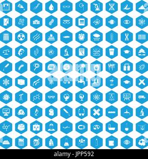 100 microscope icons set blue Stock Vector