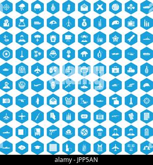 100 military journalist icons set blue Stock Vector