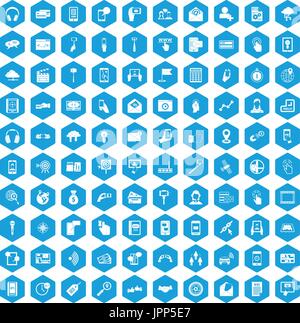 100 mobile icons set blue Stock Vector