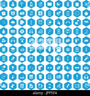 100 mobile app icons set blue Stock Vector