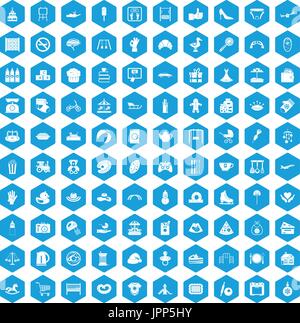 100 mother and child icons set blue Stock Vector