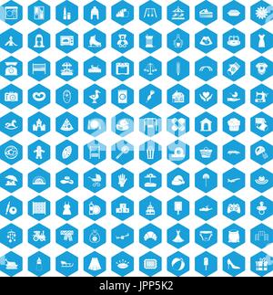 100 motherhood icons set blue Stock Vector