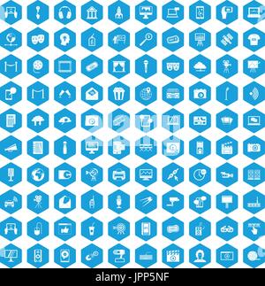 100 multimedia icons set blue Stock Vector