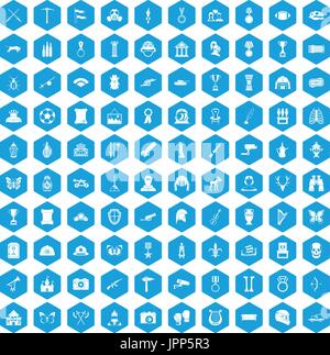 100 museum icons set blue Stock Vector