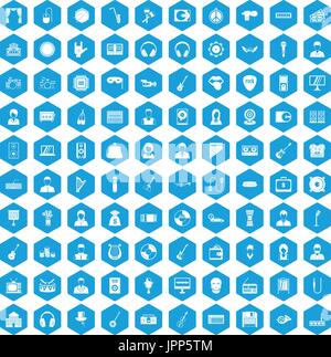100 music icons set blue Stock Vector