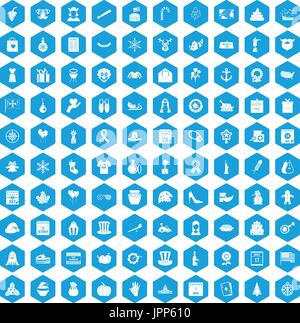 100 national holiday icons set blue Stock Vector
