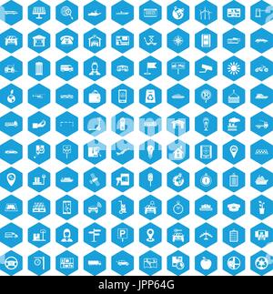100 navigation icons set blue Stock Vector