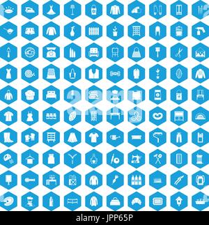 100 needlework icons set blue Stock Vector