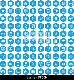 100 network icons set blue Stock Vector