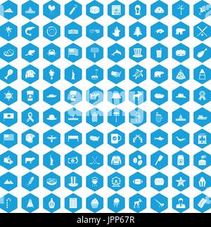 100 North America icons set blue Stock Vector
