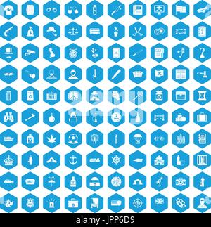 100 offence icons set blue Stock Vector