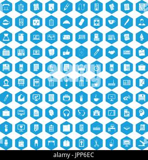 100 office icons set blue Stock Vector