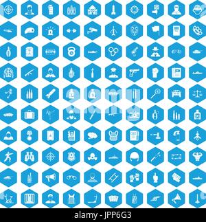100 officer icons set blue Stock Vector