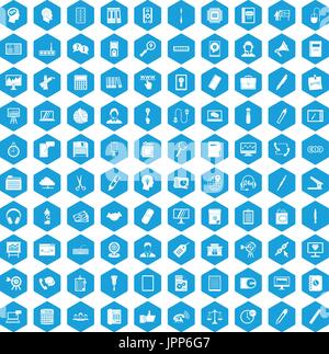 100 office work icons set blue Stock Vector
