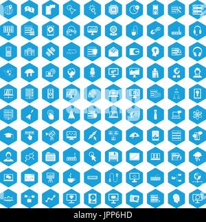 100 on-line seminar icons set blue Stock Vector