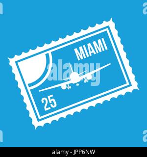 Stamp with plane and text Miami inside icon white Stock Vector