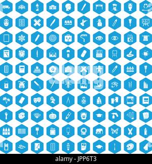 100 paint school icons set blue Stock Vector