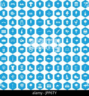 100 park icons set blue Stock Vector